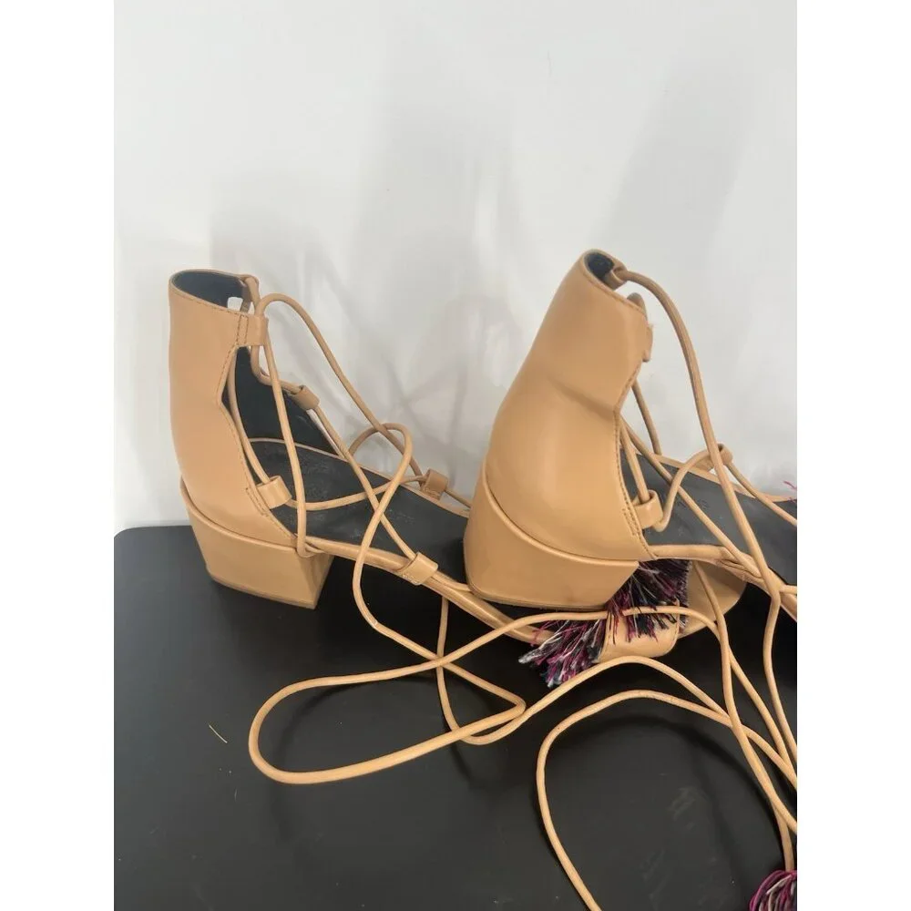 Rebecca Minkoff Camel Isla‎ Tassel Gladiator Laceup Heels Pumps Shoes sz 8M